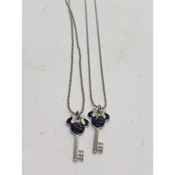 Disney Minnie Mouse BFF Key Pendant Necklaces Set Silver Tone Best Friend Gift - Picture 3 of 6